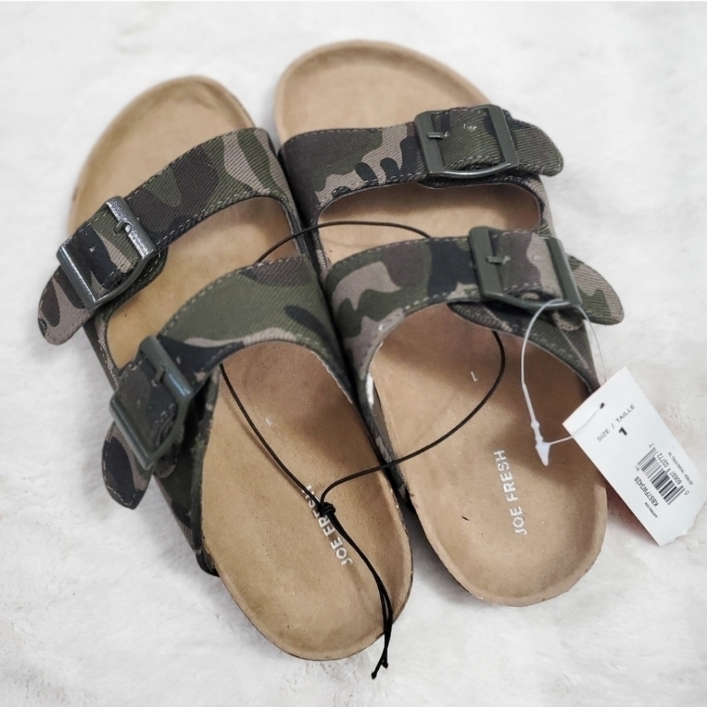 Joe Fresh Camo Double Strap Slide Sandals Size 1